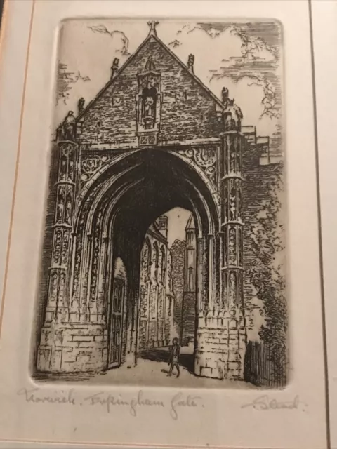 "Gerahmter Ätzdruck signiert T Stead Norwich Erpingham Gate 6,5x4,5"" Rahmen 11x9""" 2