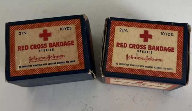 Vintage 1940s-50s Johnson and Johnson Red Cross Cotton  Bandage Rolls 2 Unopened