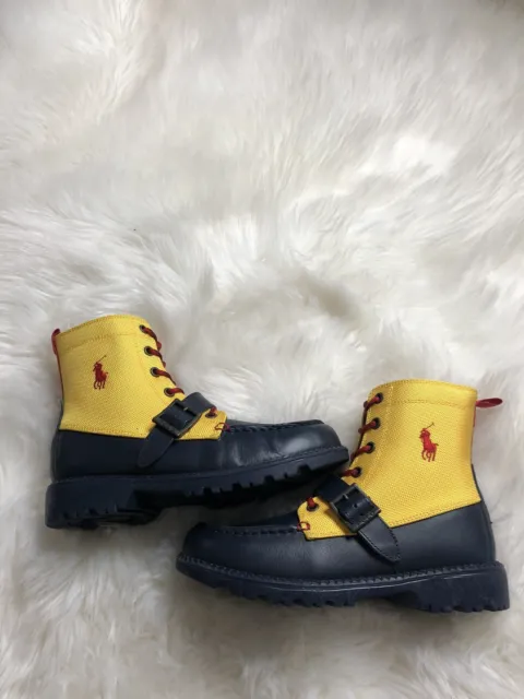 Polo Ralph Lauren Ranger Hi Ii Boots Leather Navy-Blue/Yellow/Red Kids Size 4