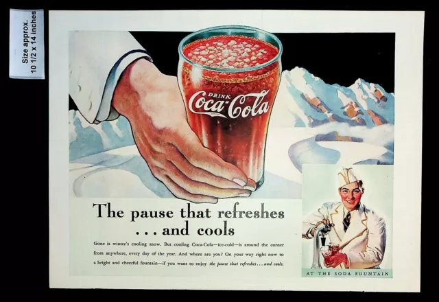 1937 Coca-Cola Coke Drink Ice Cold Pause Refreshing Soda Vintage Print Ad 32330