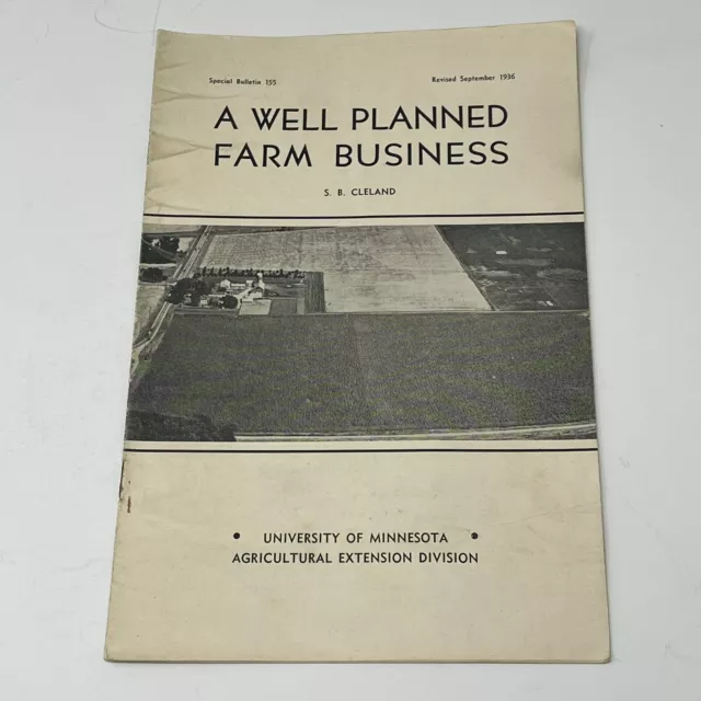 1936 USDA University Of Minnesota A Well Planned Farm Business Booklet Book