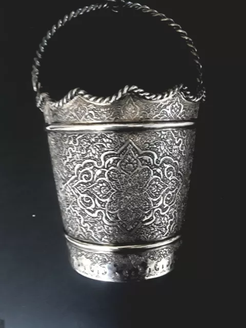 Beautiful Antique Middle  Eastern Solid  Silver Bucket By Zoofan