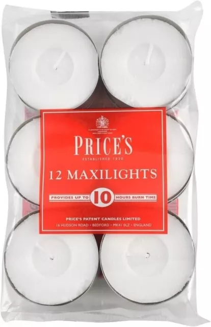 Prices Large Maxi TeaLight Night Lights 10 HOUR LONG BURN Candles- Pack of 12