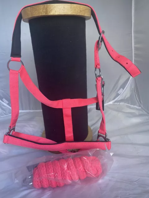 HKM Stars Softice Padded Headcollar & Leadrope Set - Neon Pink - Cob & Full