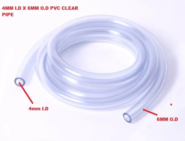 CLEAR FLEXIBLE PVC TUBE - AIR / WATER FUEL PETROL OIL  HOSE PIPE 6mm Od x 4mm Id