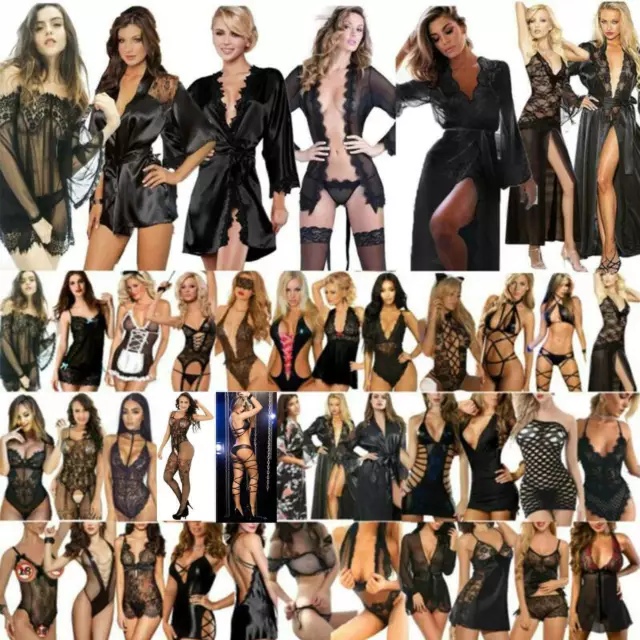 Womens Sexy Black Nightwear Lingerie Dress Bodysuits Outfits Babydoll Sleepwear'