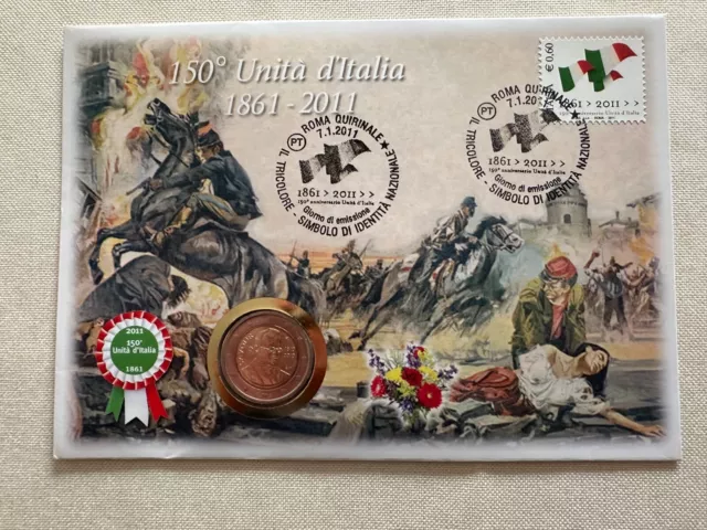 Numisbrief Italien 150 Jahre Einheit Italiens mit 2-Euromünze Camillo Benso