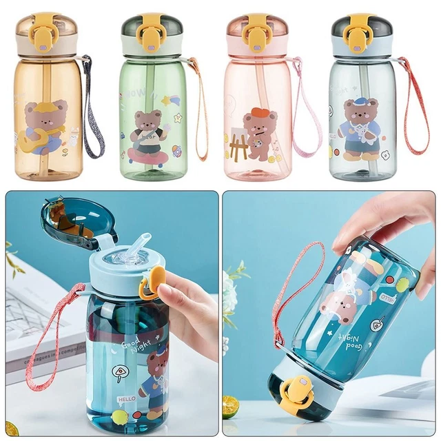 400ml Water Bottle One-click Lid Opening Children Cup Straw Cup  Kid Children
