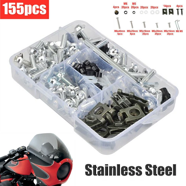 155Pcs/Set Motorcycle Shell Fairing Bolt Plate Screws Nut Stainless Steel Thread