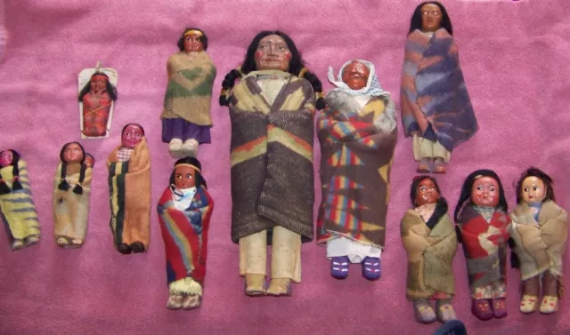 Old Skookum "Bully Good" Dolls-Lot of 12-Estate find