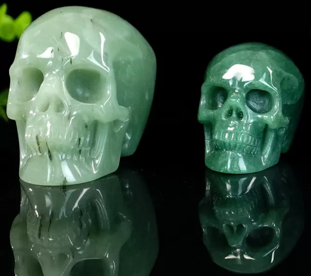 Green Aventurine Quartz Stone Realistic Skull Hand Carved Natural Crystal Statue