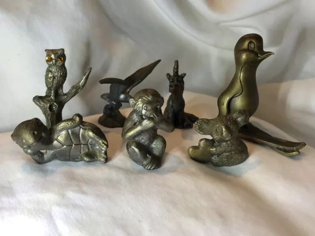 Menagerie Pewter Figurines (7) Penguin Turtle Bird Monkey Unicorn Koala Owl