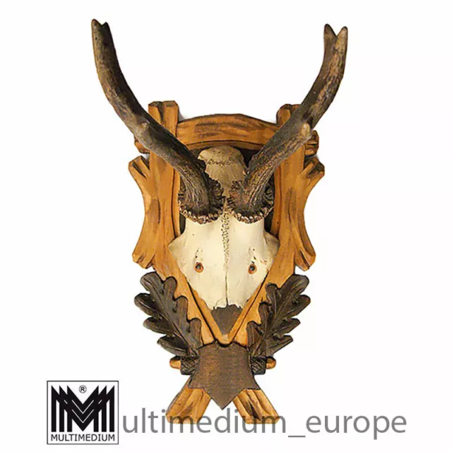 Rehgeweih Hirsch Geweih Holz geschnitzt Eichenlaub wood cut deer