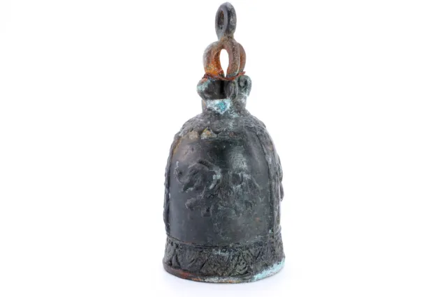 alte buddhistische Bronze Gebetsglocke Thailand Figuren-Elefantenrelief Glocke