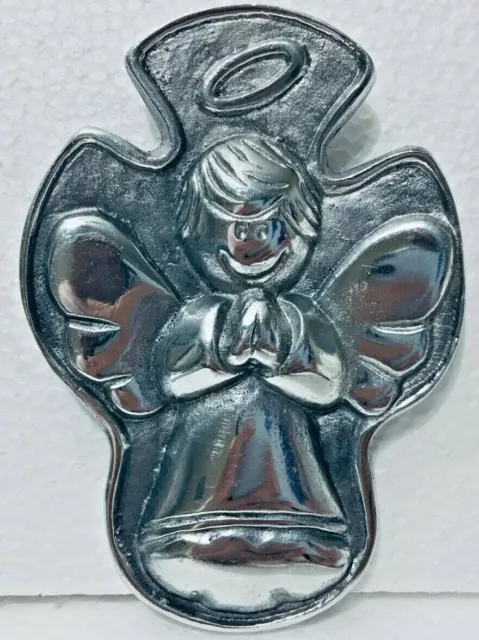 Mexican Folk Art Christmas Ornament Cross Angel Wings Pewter Hanging 4" Wall