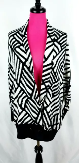 Jealous Tomato Cardigan Sweater Womens Size S/M Oversized Black White Geometric