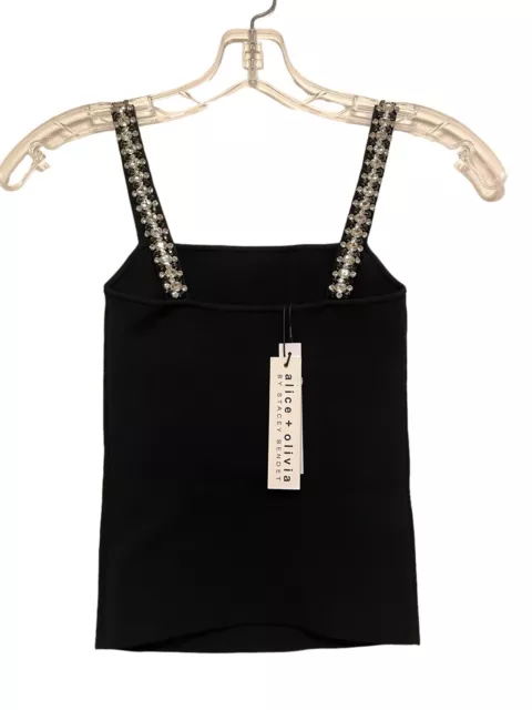 NWT Alice + Olivia Drina Embellished Straps Tank Top Size XS Black Rhinestone 3