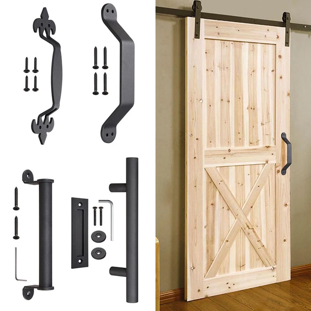 Sliding Barn Door Pull and Flush Door Handle Set Matte Black 11" 8.7" 2" 10" 12"