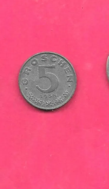 Austria Austrian Km2875 1955 Uncirculated-Unc Old Vintage Zinc 5 Groschen Coin