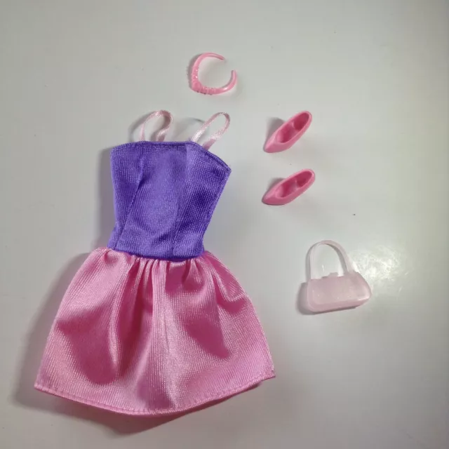 Purple and Pink Mattel Dress, Purse, Shoes, Necklace for Barbie Doll