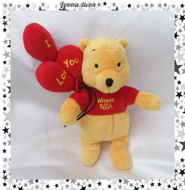 Doudou Peluche Winnie L'Ourson Ballons Rouge I Love You Nicotoy Disney 18 cm