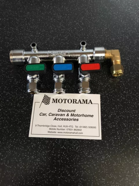 CARAVAN MOTORHOME 8mm 3 WAY GAS TAP VALVE MANIFOLD IDEAL SELF BUILD R/H ELBOW