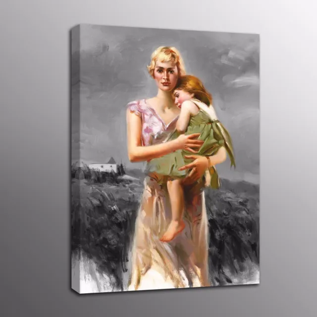 Canvas Prints Oil Painting Nice Young Mother with Girl Photo Picture Home Decor