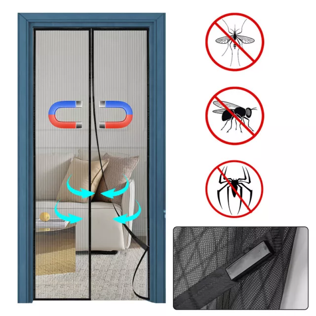 Juego de protección contra insectos negro rejilla para moscas puerta mosquitera imán protección contra moscas