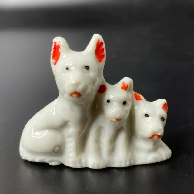Vintage Miniature Dog Family Mother Terrier Puppy Ceramic Figurine Pointed Ears