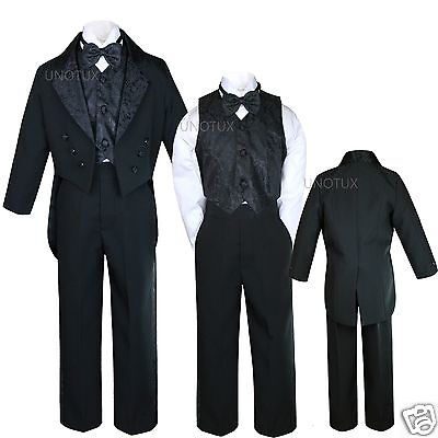 Infant Kid Teen Boy Wedding Baptism Communion Formal Tail Tuxedo Suit Black S-20