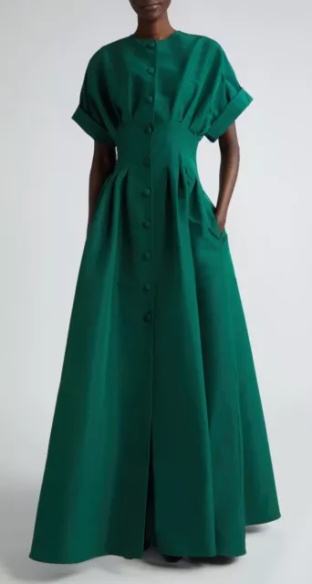 *BRAND NEW* Carolina Herrera Pleated Silk Gown Sz 10 Racing Green