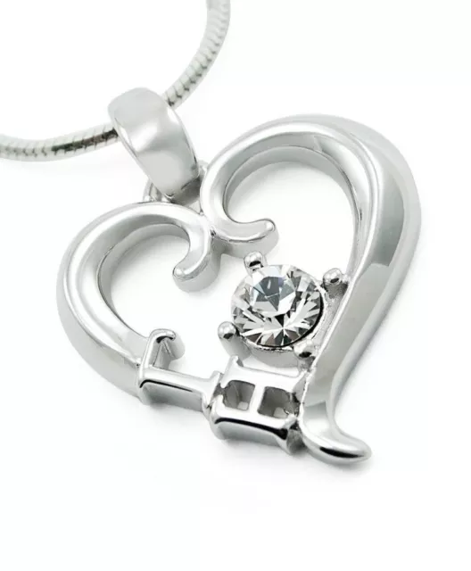 Gamma Eta Sterling Silver Heart Pendant with Clear CZ Crystal