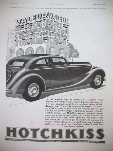 Publicite De Presse Hotchkiss Automobile Valeur Performance French Ad 1935