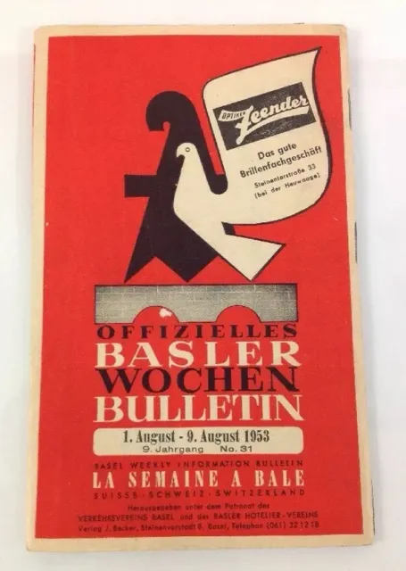 1953 Basel Switzerland Tourist Bulletin Travel Guide, Rolex Watch Advertisement