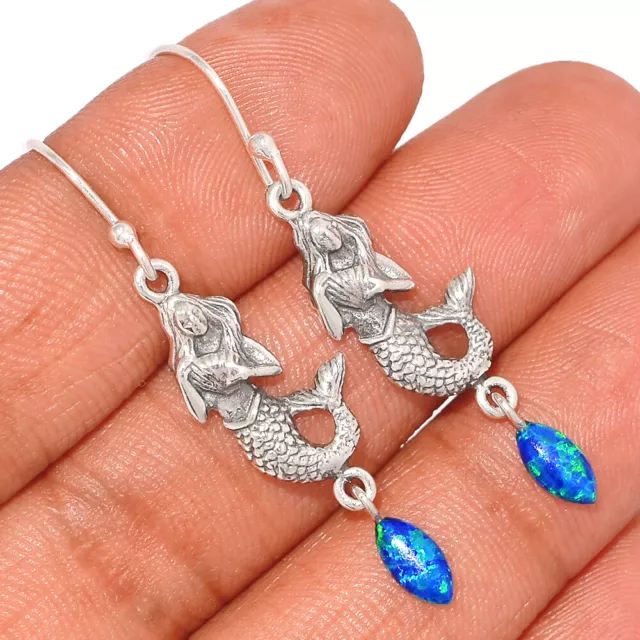 Mermaid - Lab Created Fire Opal 925 Sterling Silver Earring Jewelry CE4341