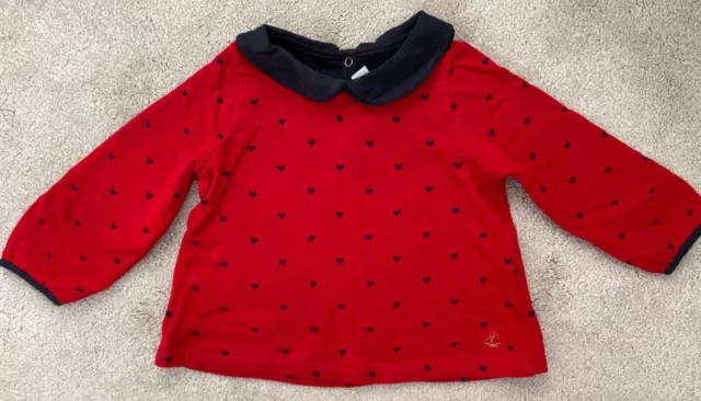 Petit Bateau Baby Girls  Long Sleeve Top - Red/Blue - Size 18 months