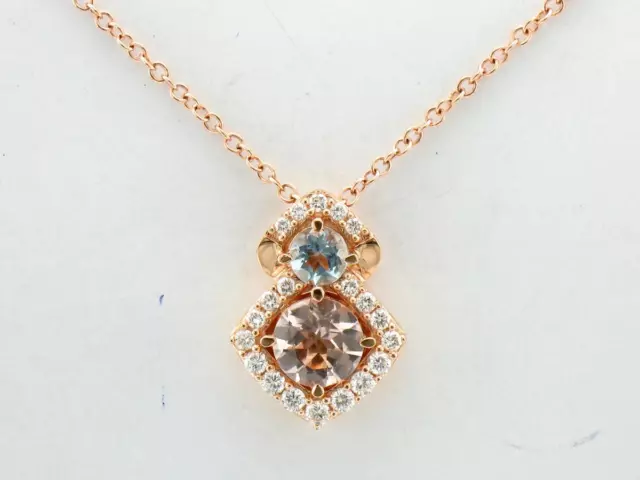 LeVian 14K Rose Gold Morganite G-H SI1 Diamond 1.02 cts 18" Pendant Necklace