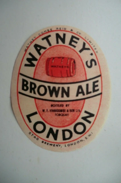Mint Watneys London Bottled Vinnicombe Torquay Brewery Beer Bottle Label