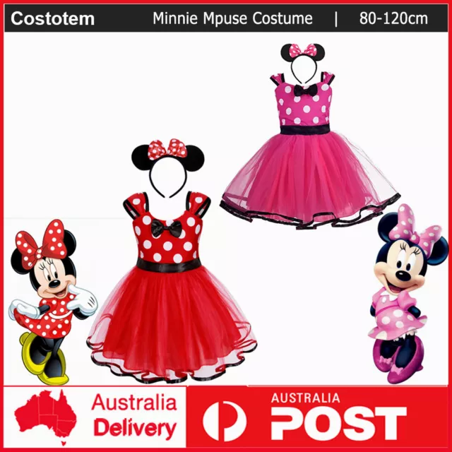 Girl Toddler Minnie Mouse Costume Tutu Fancy Dress Headband Outfit Birthday Kids