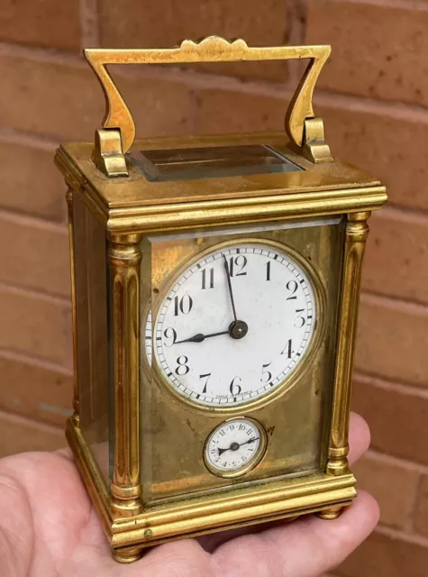 A OLD ANTIQUE CARRIAGE CLOCK - NON WORKING, SPARES OR RESTORATION, C18/1900s.