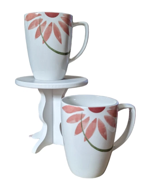Corelle Coordinates Mugs Set of 2 White with Pretty Pink Flowers Porcelain