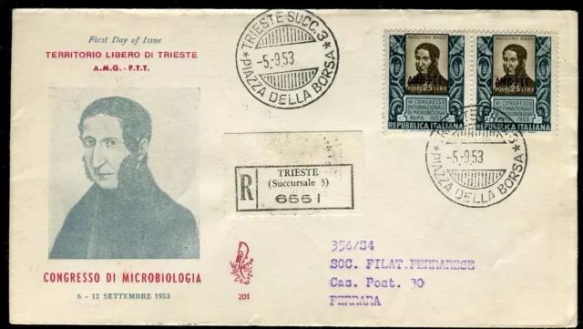 Fdc Venetia Club Trieste A 1953 Vi Congresso Di Microbiologia Viaggiata In Racc