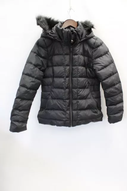 Ladies THE NORTH FACE Black Faux Fur Trim Feather Down Quilted Jacket Size M K22