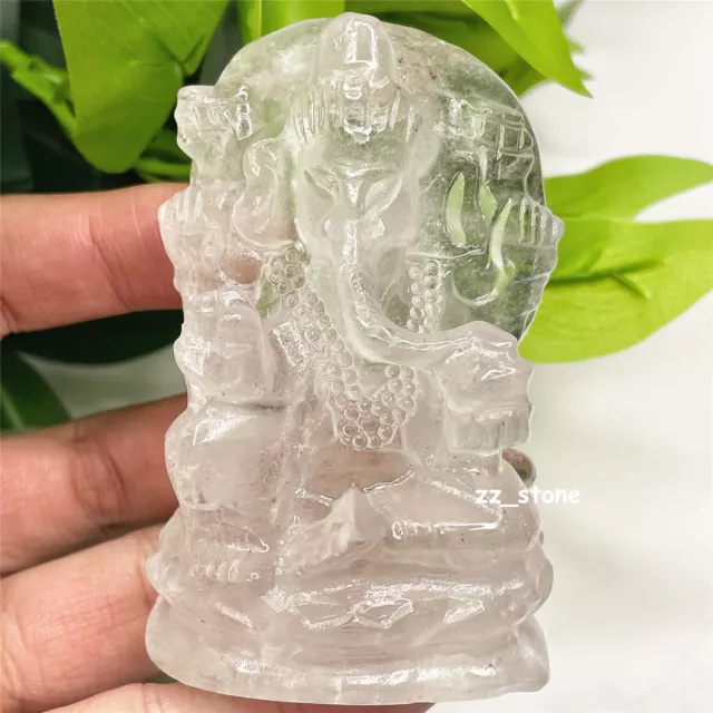 3.1" Natural Clear Quartz Hand Carved "Ganesh" Crystal Elephant Carving Healing 2