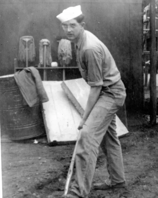 ORIGINAL VINTAGE PHOTO: Navy Sailor Man Male Yokosuka Base Mops Shovel 50's 50s