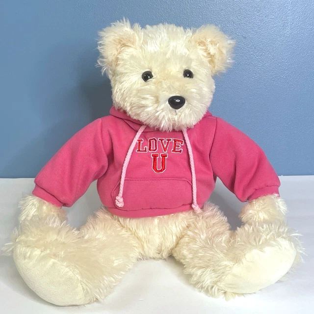 RARE WALMART CREAM Teddy Bear LOVE U UNIVERSITY Hoodie 17" Plush