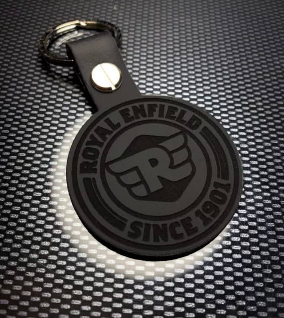 Royal Enfield Badge Cuir Porte-Clés Clé Gousset Cadeau Noir