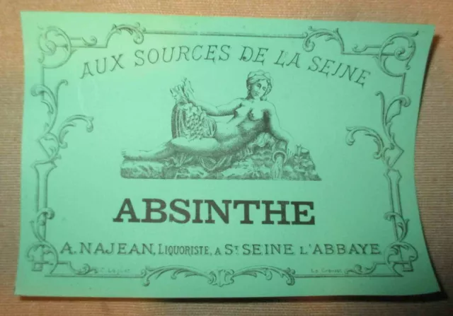 ancienne étiquette absinthe aux sources de la Seine Najean début XX ème