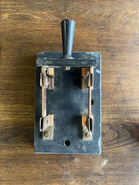 Antique Electrical Knife Switch Industrial Salvage Slate Panel