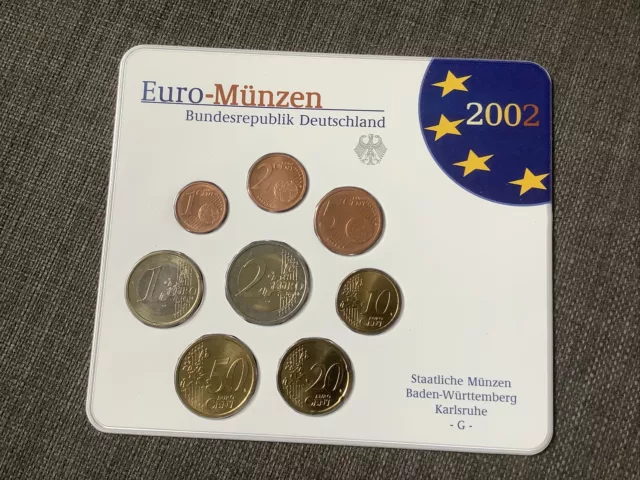 2002 Germany Official 8 coin FDC Euro Munzen Set [1c - €2] Karlsruhe G  Set Pack